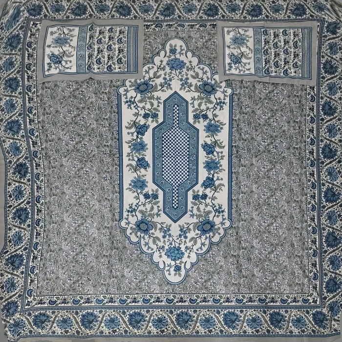 The Fernleaf, blue-grey florals on ivory