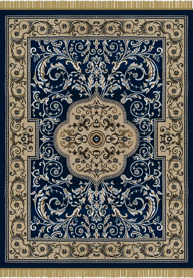The Indigo Medallion, deep navy, ivory and champagne