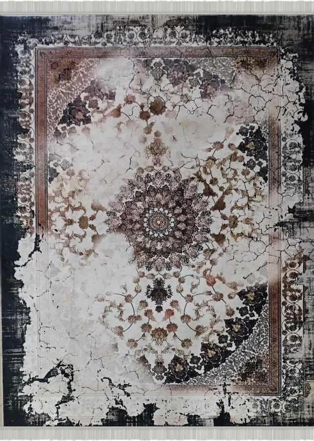 The Winter Palace, worn ivory and charcoal, a brown rosette